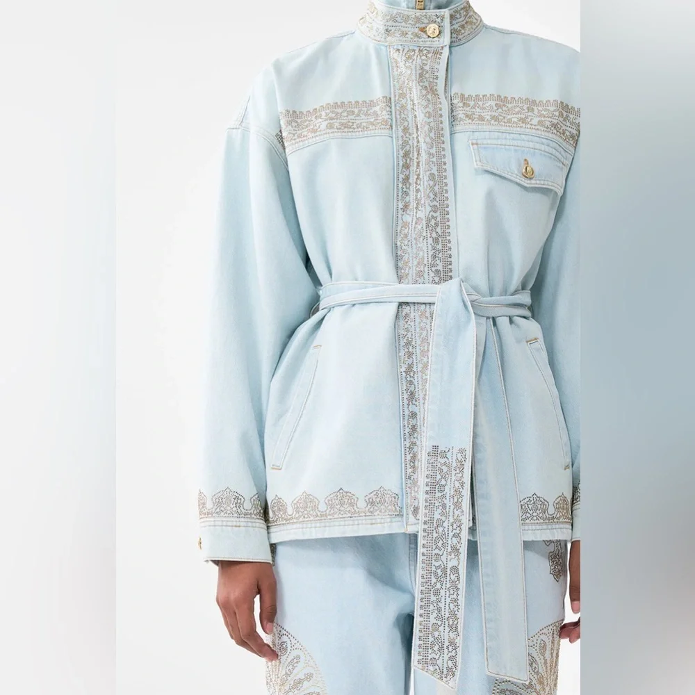 $1000 Camilla Jacket Light Blue Size S Alika Istanbul Alchemy High Neck Cotton - Picture 2 of 8